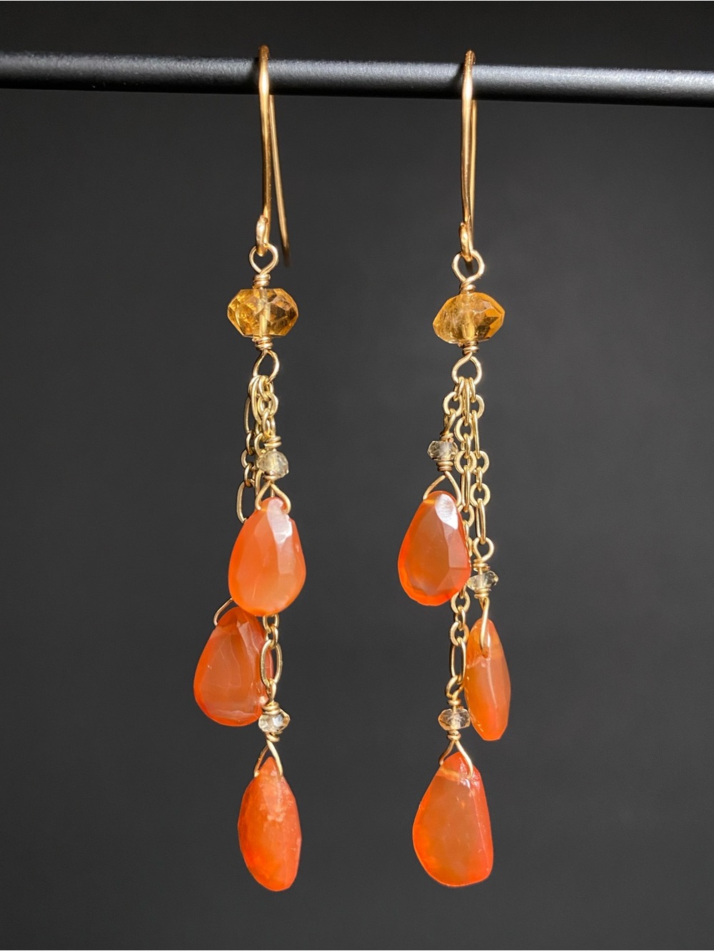 Carnelian & Citrine Dangle Chain Earrings